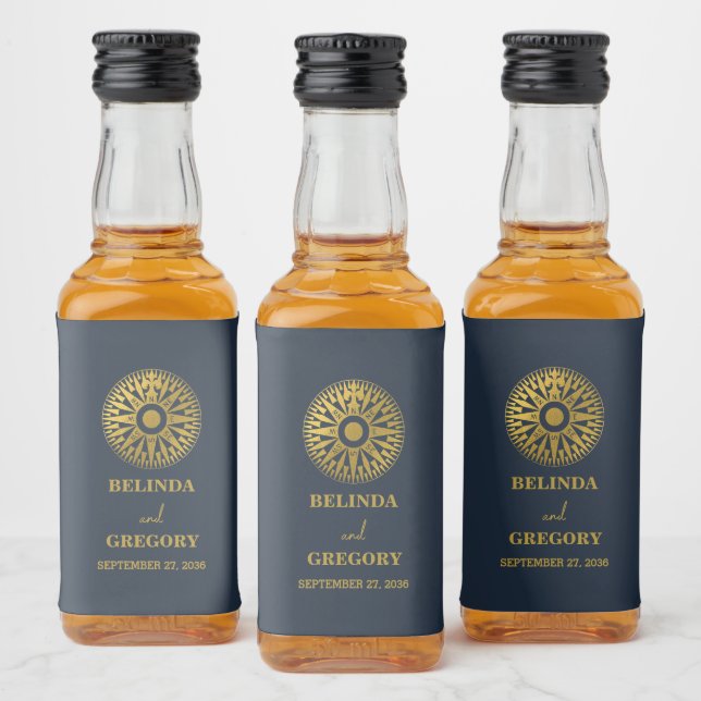 Destination Wedding Passport Compass Wedding Favou Liquor Bottle Label (Bottles)