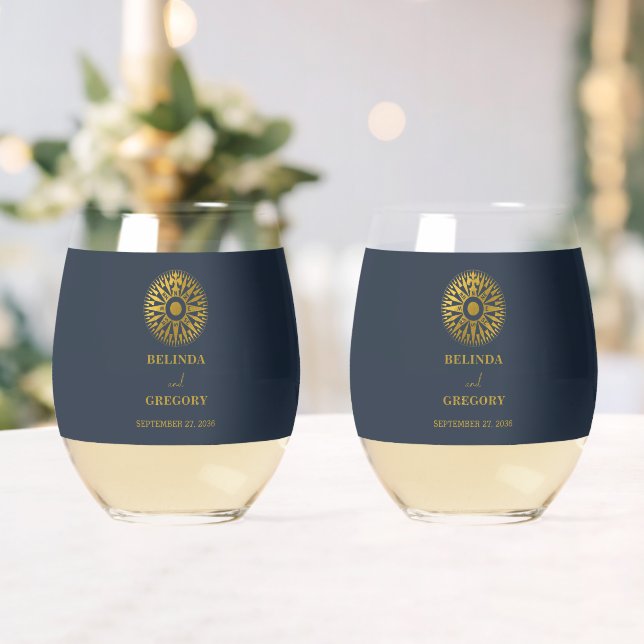 Destination Wedding Passport Compass Wedding Favou Stemless Wine Glass (Insitu (Wedding))