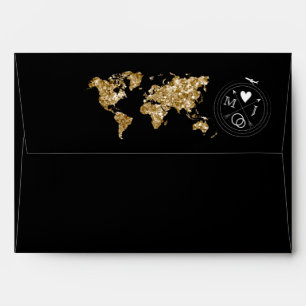 Destination Wedding Passport GlitterGold World Map Envelope