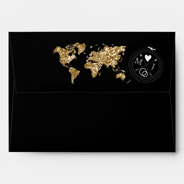 Destination Wedding Passport GlitterGold World Map Envelope (Back (Top Flap))