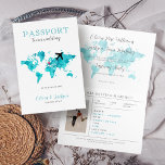 Destination Wedding Passport Mint & Blue World Map Invitation<br><div class="desc">Destination Wedding Passport Mint & Blue World Map Invitation</div>