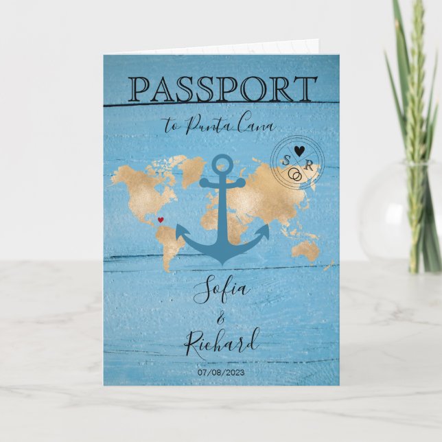 Destination Wedding Passport World Map Anchor  Invitation (Front)