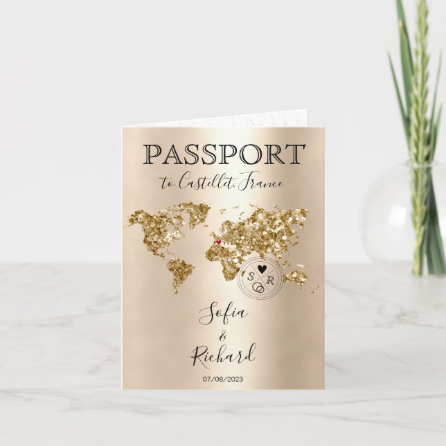 Destination Wedding Passport World Map France Invitation (Front)