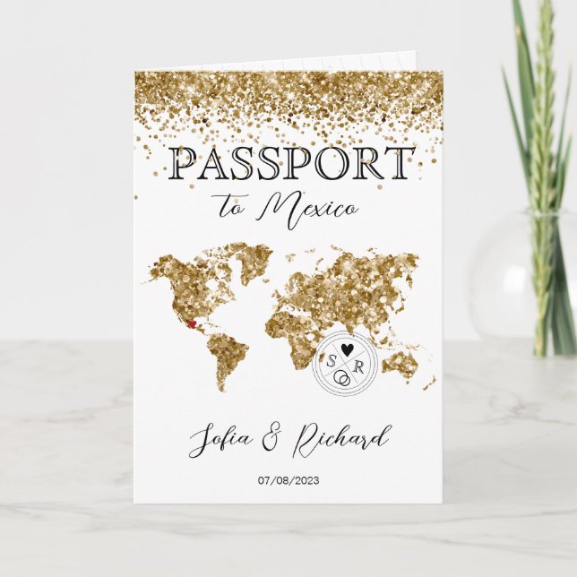 Destination Wedding Passport World Map Glitter  Invitation (Front)