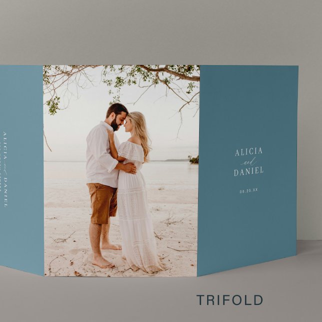 Destination wedding photo RSVP details QR code  Tri-Fold Invitation (Creator Uploaded)