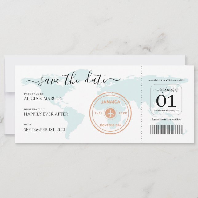 Destination Wedding Plane Ticket Save the Date Invitation (Front)