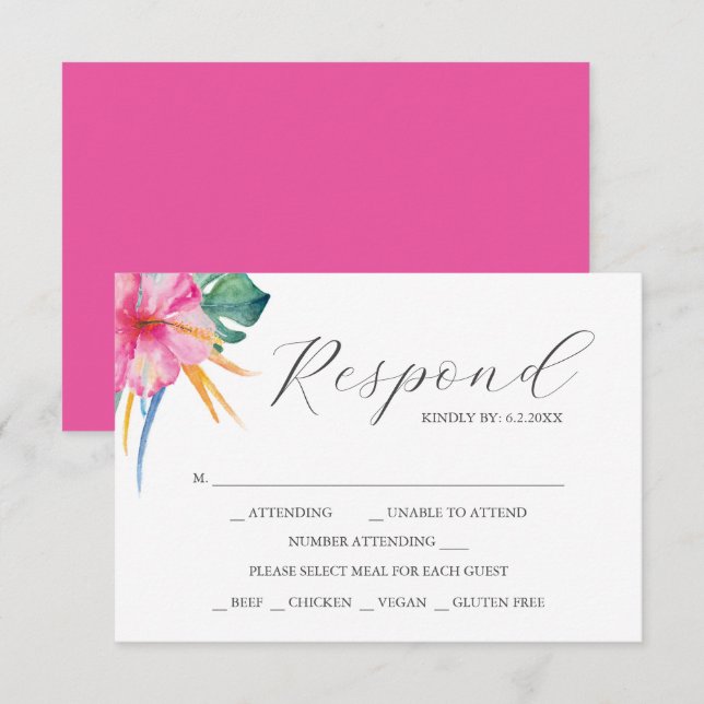 Destination Wedding RSVP Cards Vibrant Pink (Front/Back)