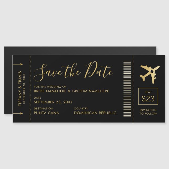 Destination Wedding Save the Date Ticket Magnet (Front/Back)