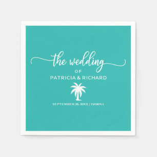 Destination Wedding Teal and White Palm Tree Napkin