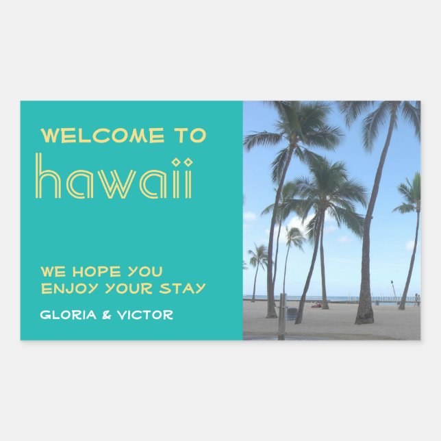 Destination wedding teal tropical gift bag label (Front)