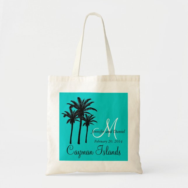 Destination Wedding Tote Bags Palm Trees Aqua (Front)