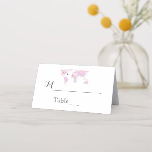 Destination Wedding Travel Watercolor World Map Place Card