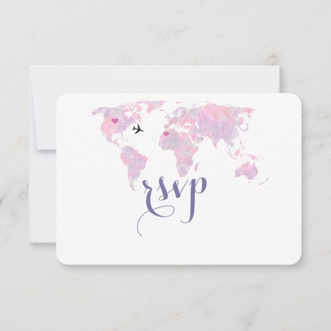 Destination Wedding Watercolor World Map RSVP (Front)