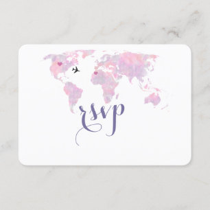 Destination Wedding Watercolor World Map RSVP Card