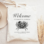 Destination Wedding Welcome Crab Tote Bag<br><div class="desc">This destination wedding hotel or favour bag features a vintage illustration of a crab under the word "welcome" in elegant script. Personalize it with your wedding location,  the names of the bride and groom,  and the wedding date.</div>