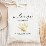 Destination Wedding Welcome Gold Sea Coral Tote Bag<br><div class="desc">This destination wedding hotel or favour bag features a vintage illustration of a lobster in gold faux foil,  under the word "welcome" in elegant black handwriting script. Personalize it with your wedding location,  the names of the bride and groom,  and the wedding date.</div>