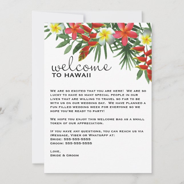 Destination Wedding Welcome Letter, TR100 Invitation (Front)