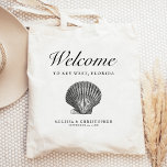 Destination Wedding Welcome Scallop Seashell Tote Bag<br><div class="desc">This destination wedding hotel or favour bag features a vintage illustration of a scallop seashell under the word "welcome" in elegant script. Personalize it with your wedding location,  the names of the bride and groom,  and the wedding date.</div>