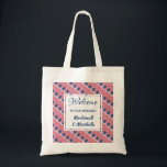 Destination Wedding Welcome USA AMERICA Custom Tote Bag<br><div class="desc">A great welcome gift for your guests at your AMERICAN destination wedding. Design shows flag of the USA in a tiled pattern, and a centre panel where you can customize your greeting, event and add your name(s) or text. Ideal Thank You gift when you add wedding information, beach accessories and...</div>