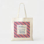 Destination Wedding Welcome USA AMERICA Custom Tote Bag<br><div class="desc">A great welcome gift for your guests at your AMERICAN destination wedding. Design shows flag of the USA in a tiled pattern, and a centre panel where you can customize your greeting, event and add your name(s) or text. Ideal Thank You gift when you add wedding information, beach accessories and...</div>