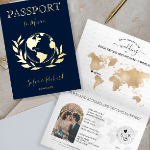 Destination Wedding World Globe Passport Modern Fo Foil Greeting Card