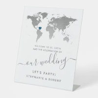 Destination Wedding World Map Silver Welcome