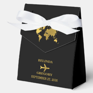 Destination Wedding World Passport Black Gold Favor Box