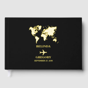 Destination Wedding World Passport Black Gold Guest Book