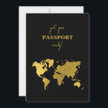 Destination Wedding World Passport Black Gold Invitation<br><div class="desc">A black and gold destination wedding passport design with gold world map, airplane and travel elements. This design is ideal for all Spring, Summer, Fall and Winter destination weddings. An elegant black and gold wedding travel design with passport layout, world map and custom couple photo. A modern destination wedding invitation...</div>