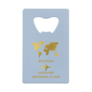 Destination Wedding World Passport Blue Gold Credit Card Bottle Opener