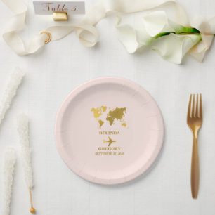 Destination Wedding World Passport Blush Pink Gold Paper Plate