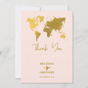 Destination Wedding World Passport Blush Pink Gold Thank You Card