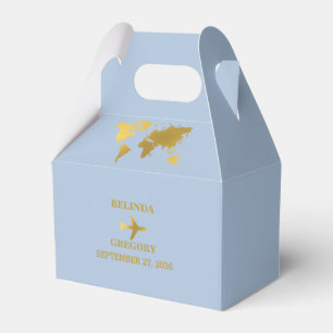 Destination Wedding World Passport Dusty Blue Gold Favor Box