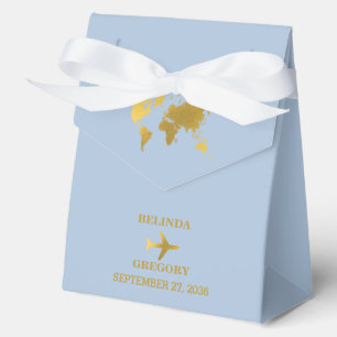 Destination Wedding World Passport Dusty Blue Gold Favor Box