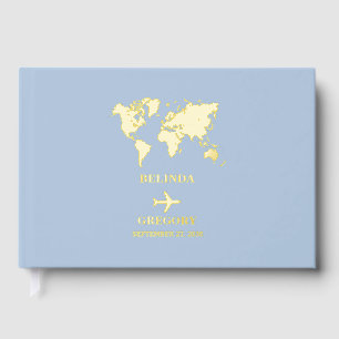Destination Wedding World Passport Dusty Blue Gold Guest Book