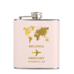 Destination Wedding World Passport Dusty Pink Gold Hip Flask