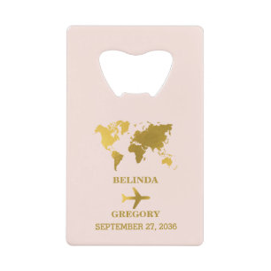 Destination Wedding World Passport Pink Gold Credit Card Bottle Opener