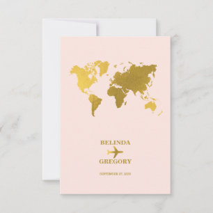 Destination Wedding World Passport Pink Gold RSVP Card