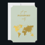 Destination Wedding World Passport Sage Green Gold Invitation<br><div class="desc">A sage green and gold destination wedding passport design with gold world map, airplane and travel elements. This design is ideal for all Spring, Summer, Fall and Winter destination weddings. An elegant sage green and gold wedding travel design with passport layout, world map and custom couple photo. A modern destination...</div>