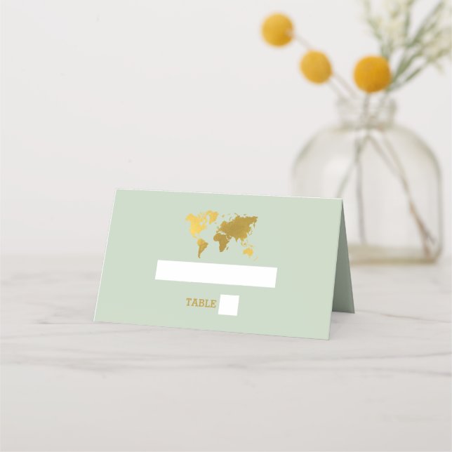 Destination Wedding World Passport Sage Green Gold Place Card (Front)