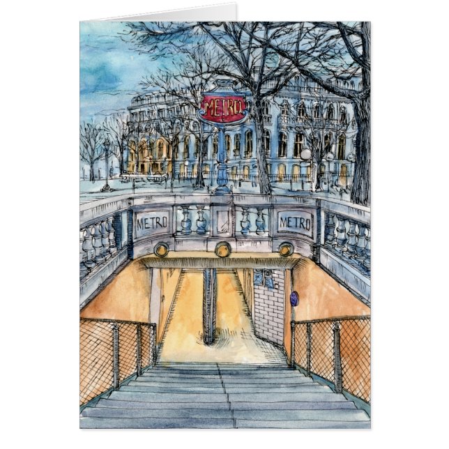 Destinations | Aquarelle Vintage entrée du métro (Devant)