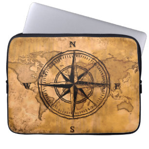 Destinations - Compass Rose and World Laptop Sleeve