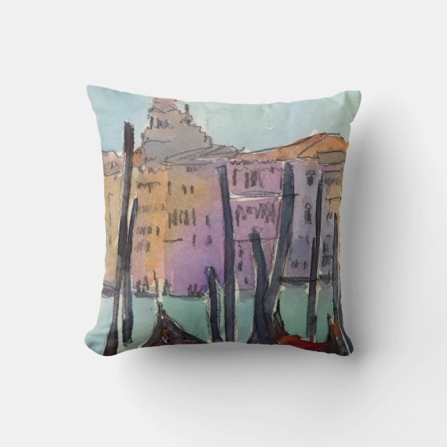 Destinations | Two Gondolas in Venice Sketch Throw Pillow (Front)