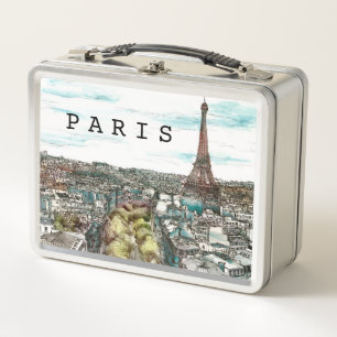 Destinations   Vintage Eiffel Tower in Paris View Metal Lunch Box