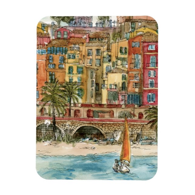 Destinations | Watercolor Beach & Buildings Magnet (Vertical)