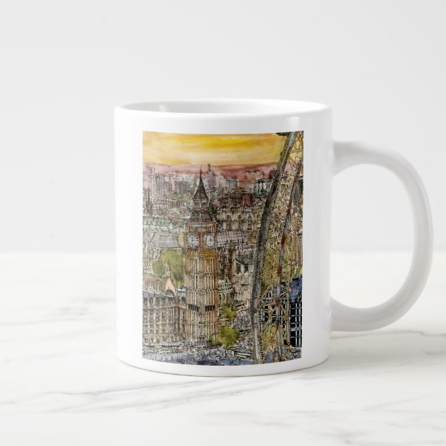 Destinations | Watercolor Big Ben & London Eye Large Coffee Mug (Right)