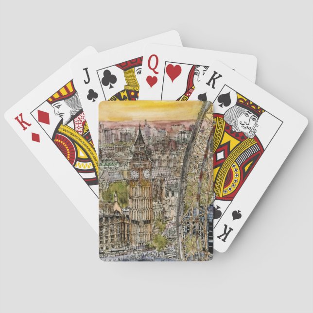 Destinations | Watercolor Big Ben & London Eye Playing Cards (Back)