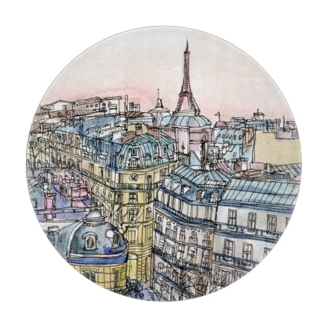 Destinations | Watercolor Eiffel Tower & Paris Cutting Board (Front)