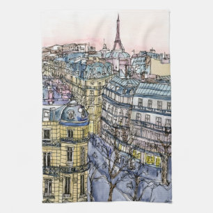 Destinations   Watercolor Eiffel Tower & Paris Kitchen Towel