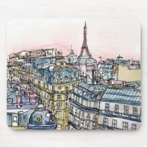 Destinations   Watercolor Eiffel Tower & Paris Mouse Pad